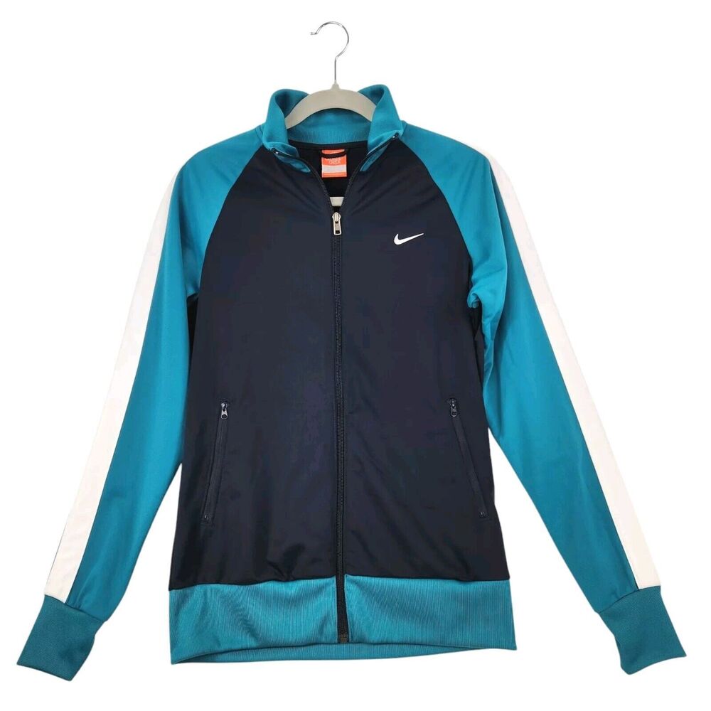 Vintage Nike Athletic Dept Track Jacket Large Full Zip Black Teal Colorblock Y2K